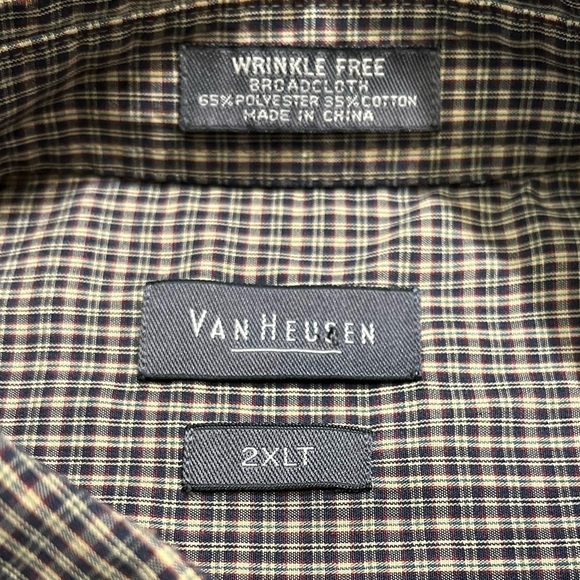 ⭐️ Van Heusen Long-Sleeve Button-Down Shirt | Lightweight | Brown Plaid | 2XLT - Picture 4 of 5